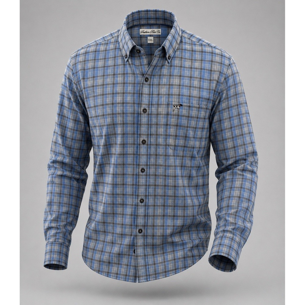 Southern Point Co. Shirt Mens XXL Button Down Long Sleeve Blue Gray Plaid Preppy